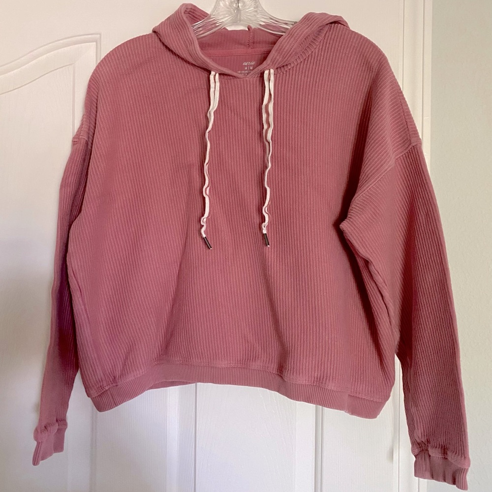Aerie Women’s Mauve Pink Ribbed Cropped Oversized Hoodie, Size M
